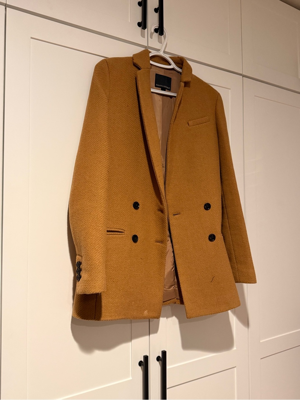 Women Double-Breasted Wool-Blend Coat - Mustard